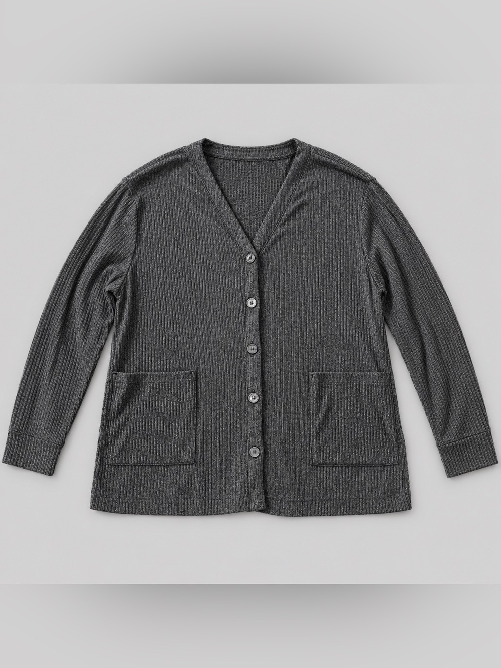 Cuddl Duds Women’s XL Gray Ribbed Knit Cardigan Button Front Pocket Sweater